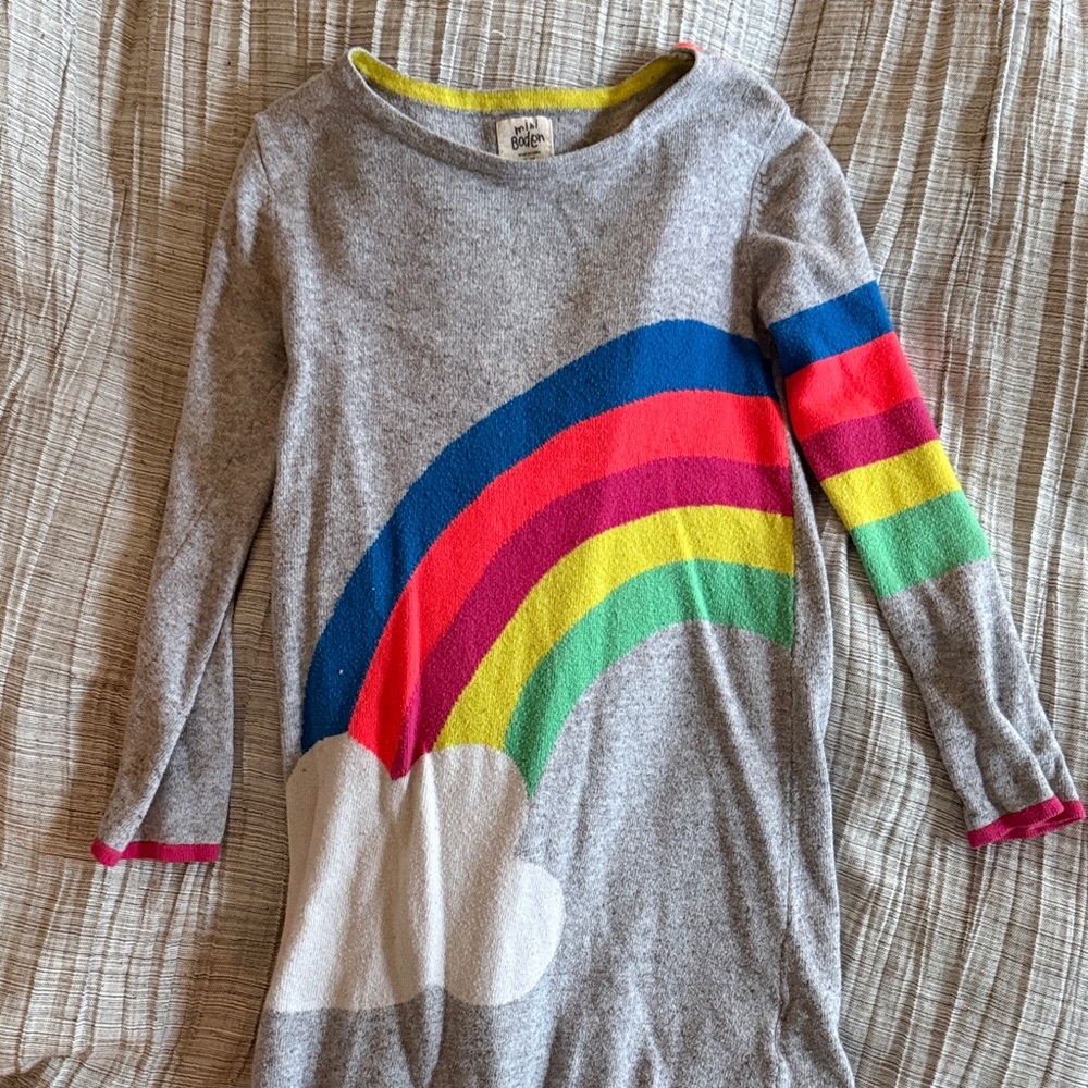 Mini Boden Gray Shirt with Colorful Rainbow